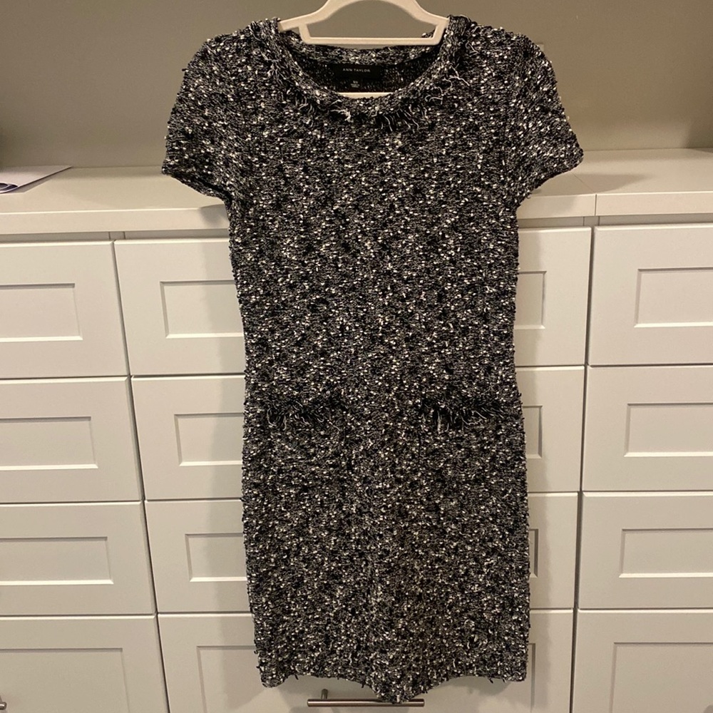 Ann Taylor Black and White Boucle Dress with Pockets